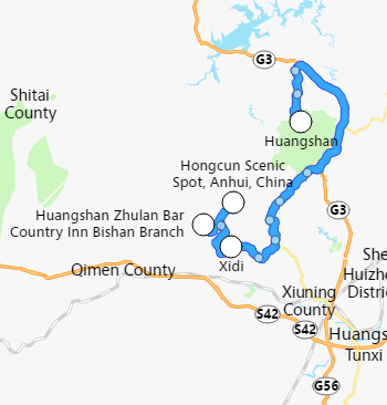 carte du voyage à Huangshan
