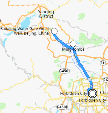 carte du voyage Badaling et tombes des Ming