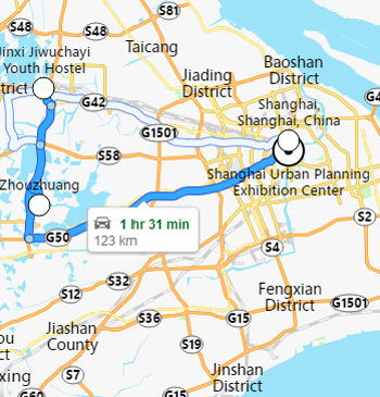 Carte du voyage Zhouzhuang et Jinxin