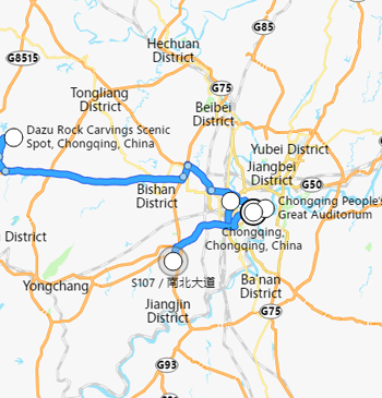Carte du voyage Chongqing et Dazu