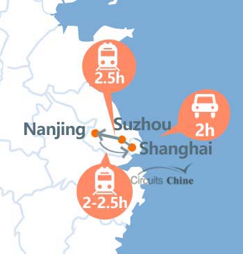 carte du voyage Shanghai, Suzhou et Nanjing