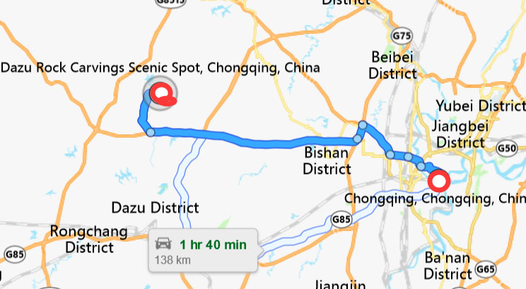 mapa de chongqing a dazu