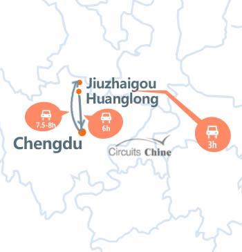 carte du voyage Chengdu, Huanglong et Jiuzhaigou