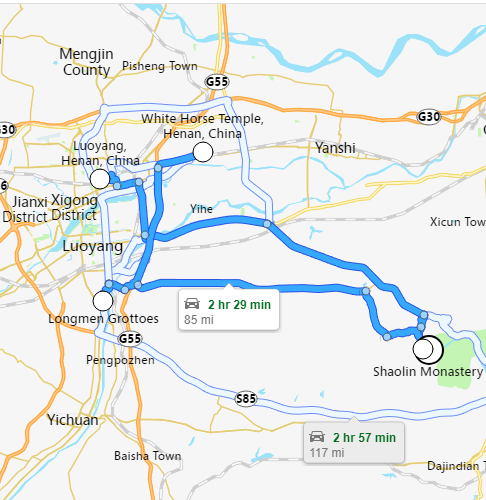 mapa del viaje en Luoyang 
