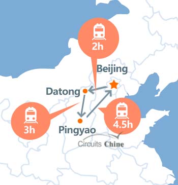 carte du voyage Pekin, Datong et Pingyao
