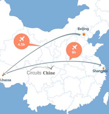 carte du voyage Pékin, Tibet et shanghai
