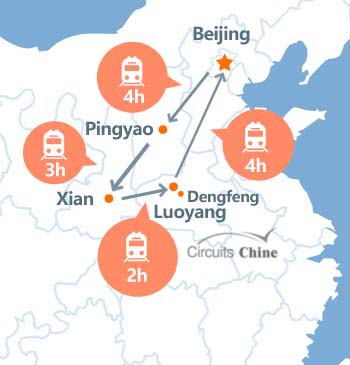 carte du voyage Pékin, Chengde, Pingyao, Xian et Luoyang
