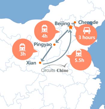 carte du voyage Pékin, Chengde, Pingyao et Xian, 