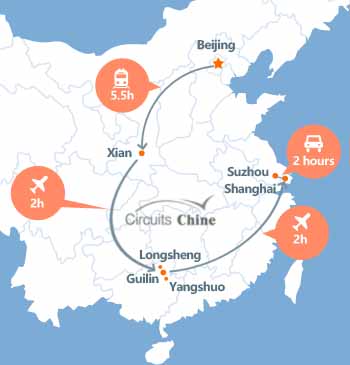 carte du voyage pékin, Xian, Guilin, Suzhou et  Shanghai