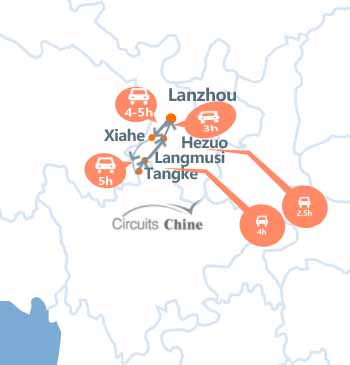 carte du voyage du sud du Gansu