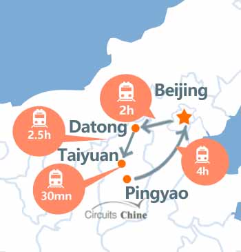 Carte du Voyage Pékin - Datong- Taiyuan - Pingyao - Pékin 