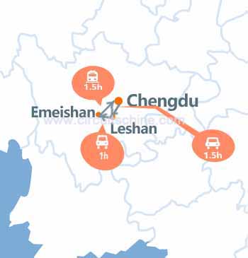 carte du voyage Chengdu, Leshan et Emeishan